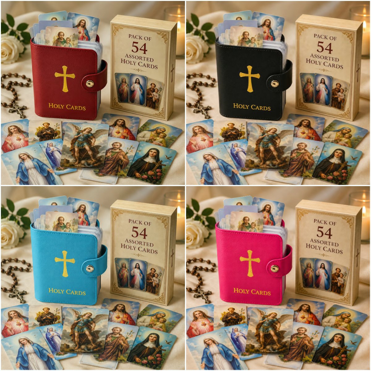 ✝🙏Katholischer Heiligenkartenhalter aus Kunstleder – Taschen-Gebetskartenorganizer mit Druckknopfverschluss