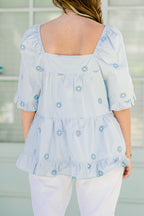 Grateful To Be Here Top, Light Blue