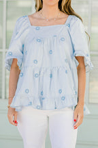Grateful To Be Here Top, Light Blue
