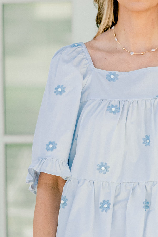Grateful To Be Here Top, Light Blue