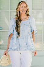 Grateful To Be Here Top, Light Blue