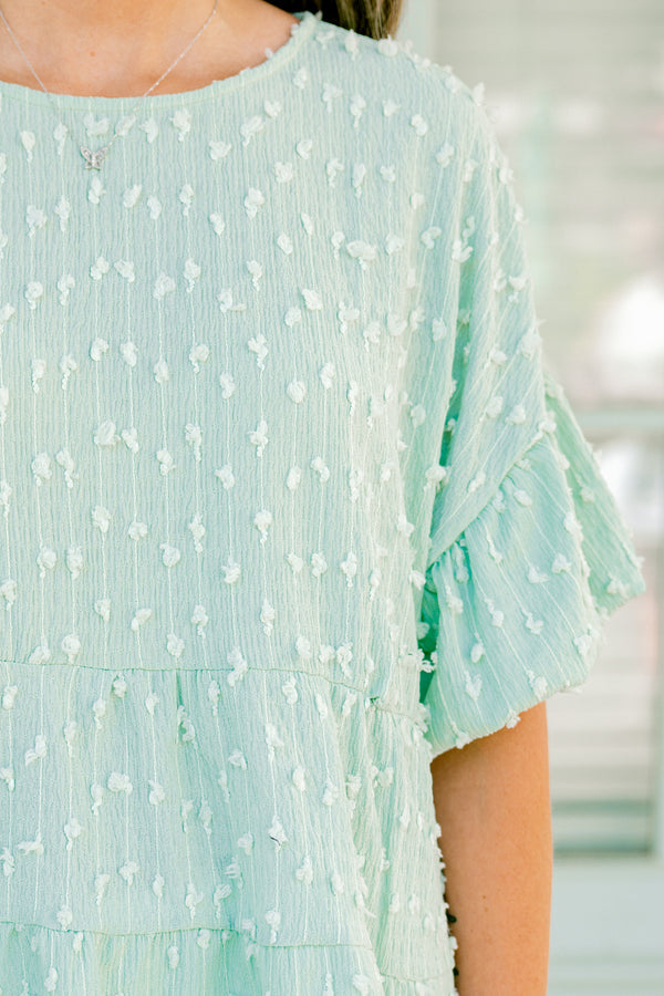 A Rosy Smile Top, Seafoam