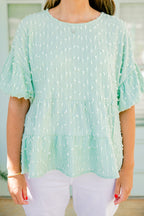 A Rosy Smile Top, Seafoam