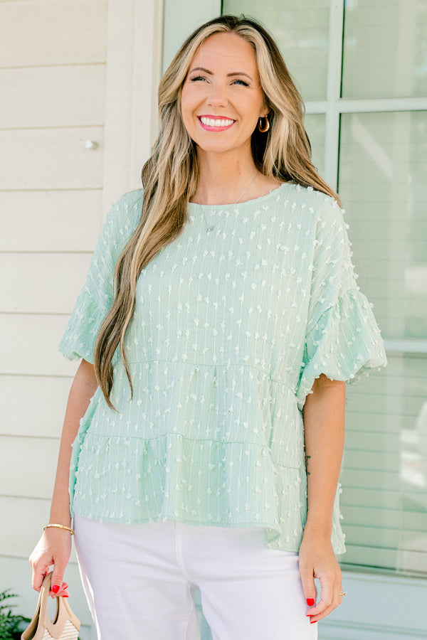 A Rosy Smile Top, Seafoam