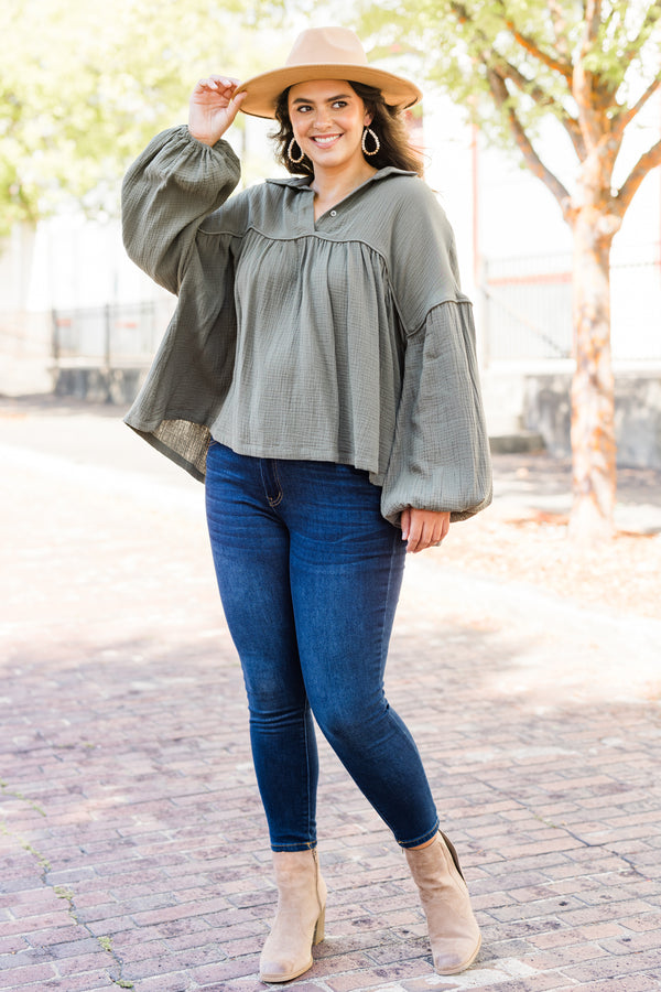 Actions Speak Louder Top, Olive Green