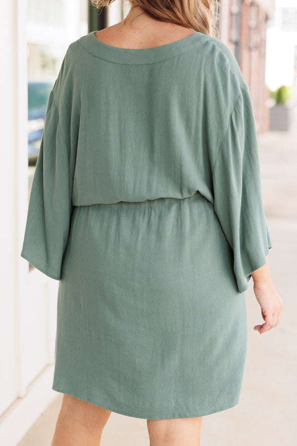 Ganzjahres-Kleid, dunkles Salbeigrün