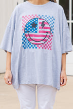 America Rocks Boyfriend T-Shirt, meliertes Grau