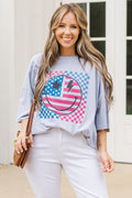 America Rocks Boyfriend T-Shirt, meliertes Grau