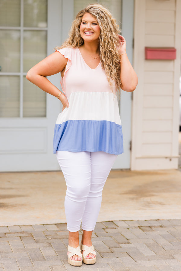 At The End Babydoll Top, Pink-Ivory