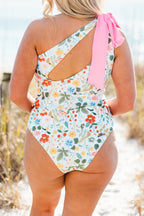 Beach Daydreamin' Swimsuit, Blue Floral With Pink Bow
