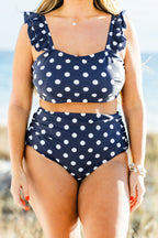 Beach Trip Swim Bottom, Navy/White Polka Dot
