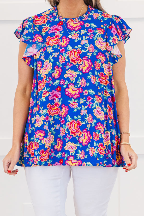 Bloom Boldly Top, Royal Blue