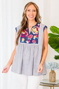 Blossoms Everywhere Top, Dark Navy