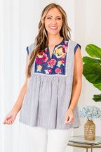 Blossoms Everywhere Top, Dark Navy