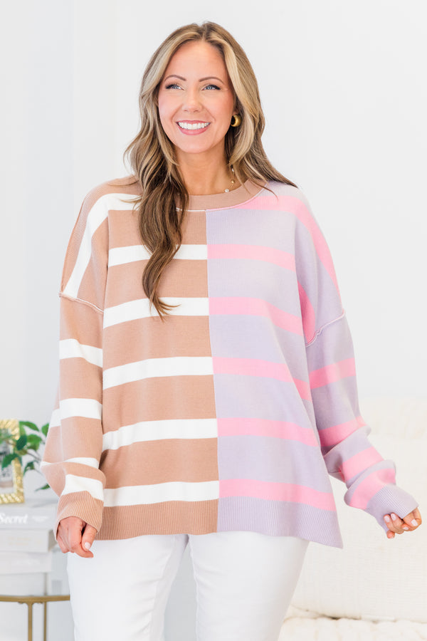 Gestreifter Pullover, Braun-Grau