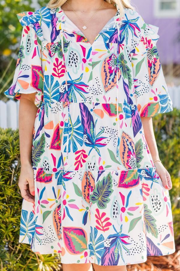 Breeze Through Paradise Dress, Pink Tropical