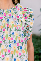 Bright Side Top, Blue Flowers
