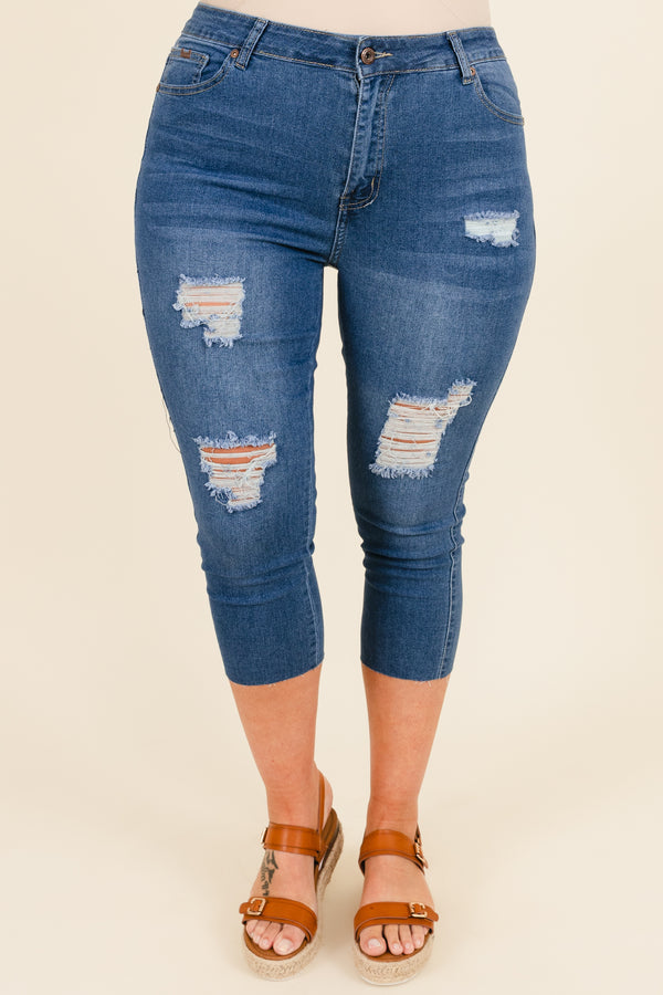 Can't Hate Me Capris, Medium Blue