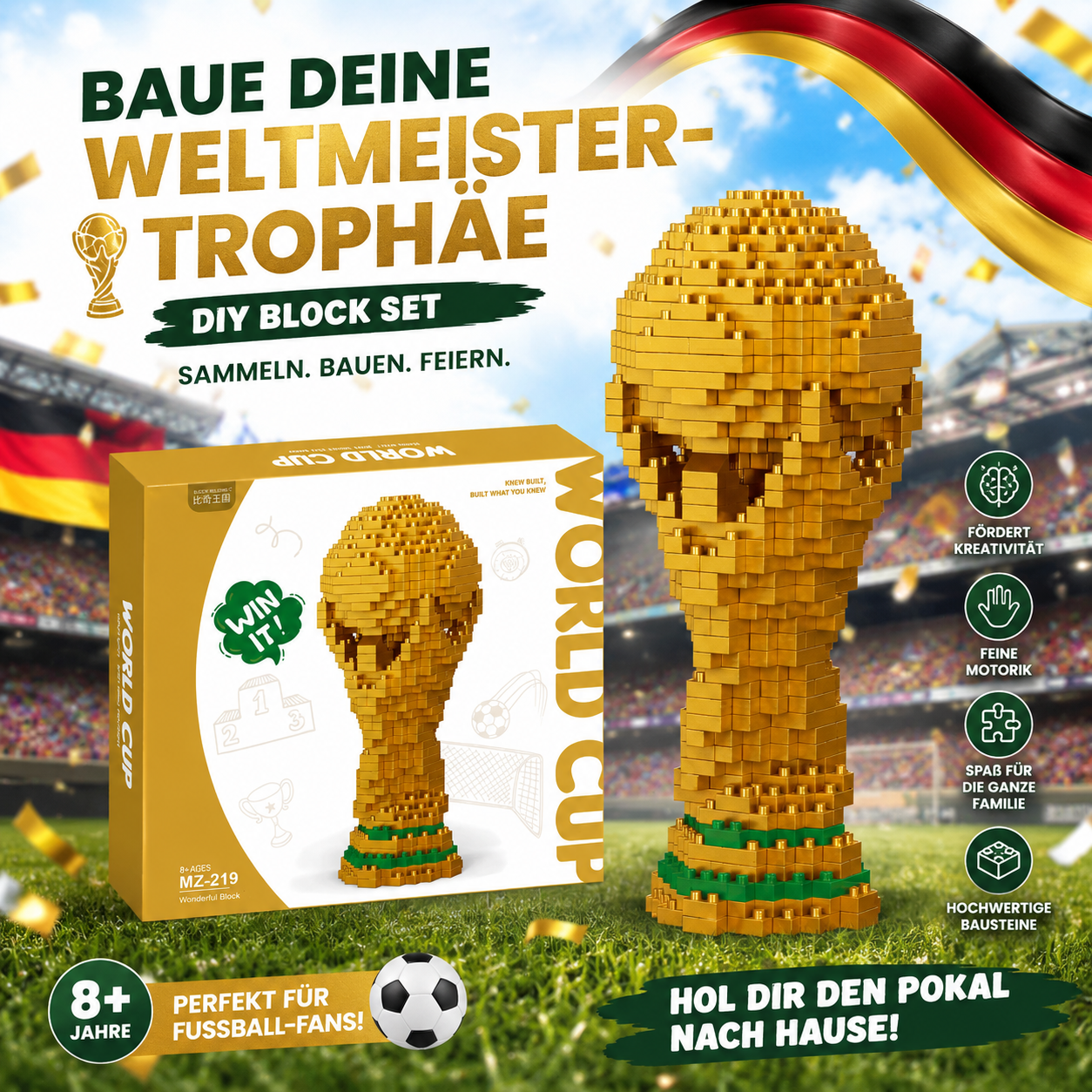 🏆 Heißbegehrter Vorverkauf 🔥: WM 2026 ⚽ FIFA-Pokal-Bausatz – DIY-Bausatz für Fans