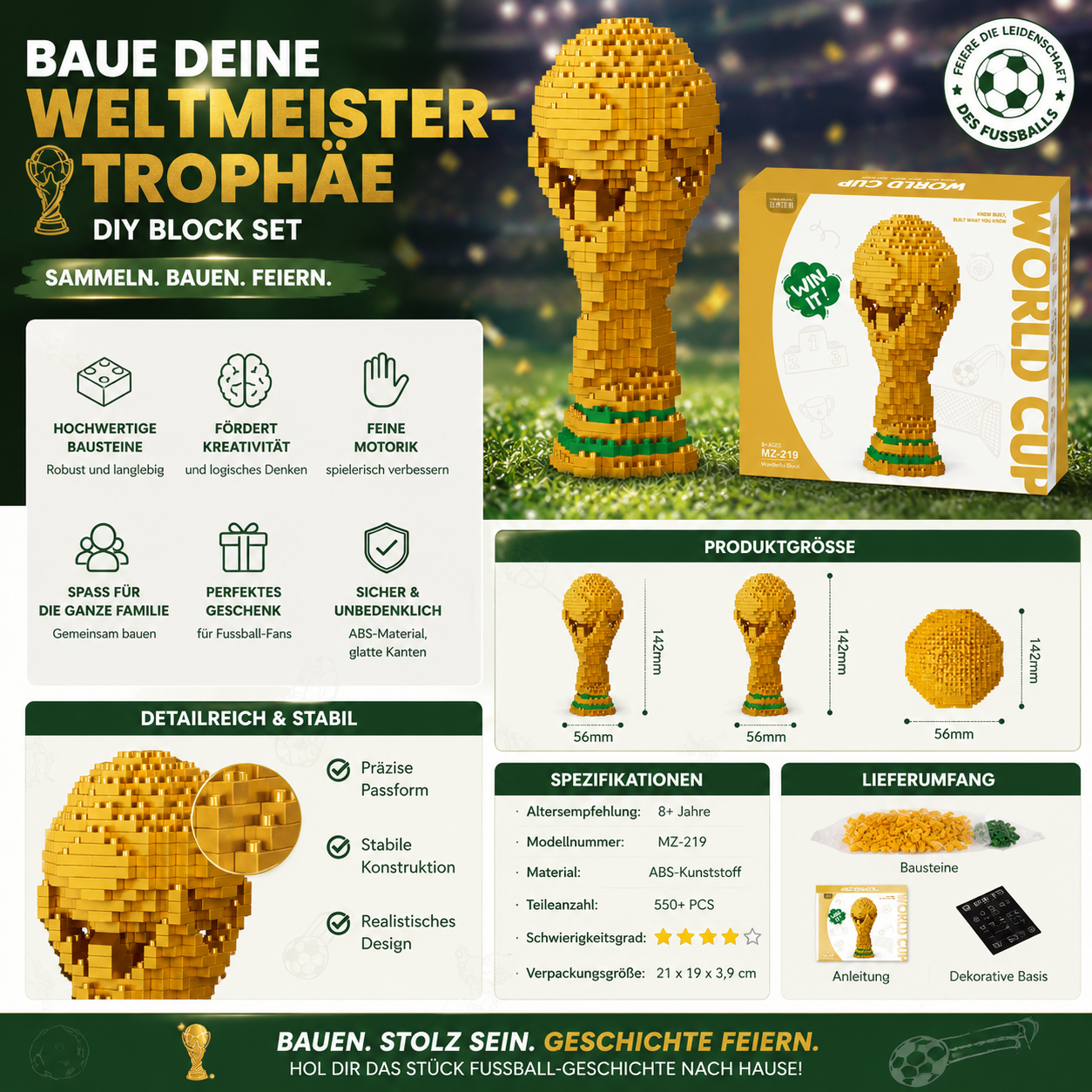 🏆 Heißbegehrter Vorverkauf 🔥: WM 2026 ⚽ FIFA-Pokal-Bausatz – DIY-Bausatz für Fans