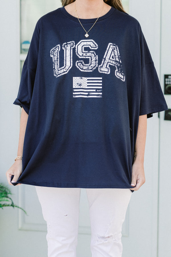 Klassisches American Boyfriend T-Shirt, Midnight Navy