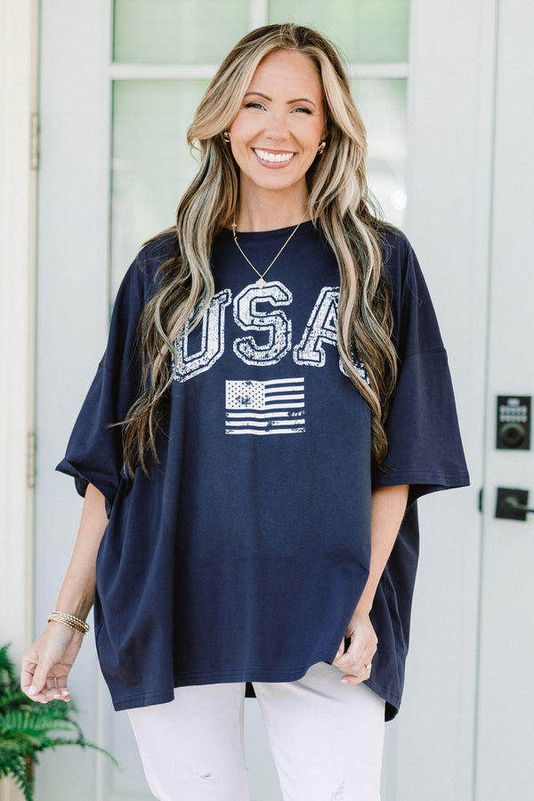 Klassisches American Boyfriend T-Shirt, Midnight Navy