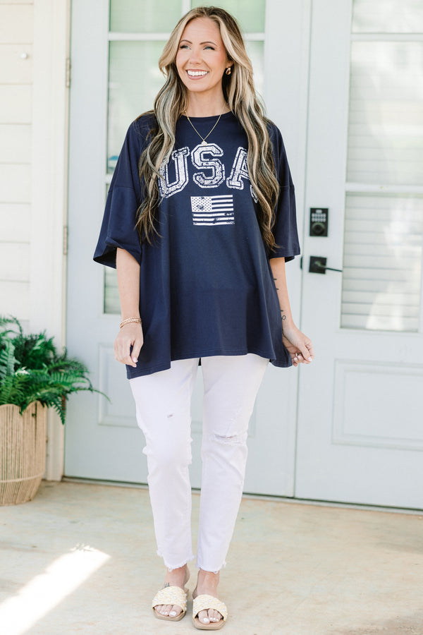 Klassisches American Boyfriend T-Shirt, Midnight Navy