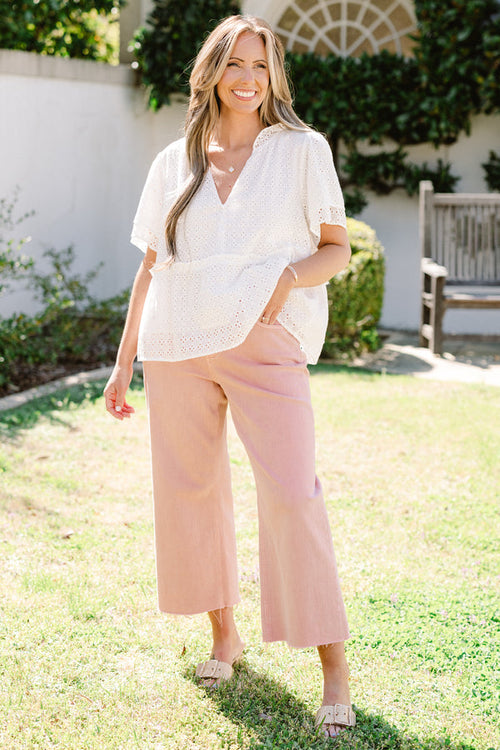 Coastal Love Top, Weiße Lochstickerei