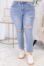 Coffee Date Jeans, Distressed Blue
