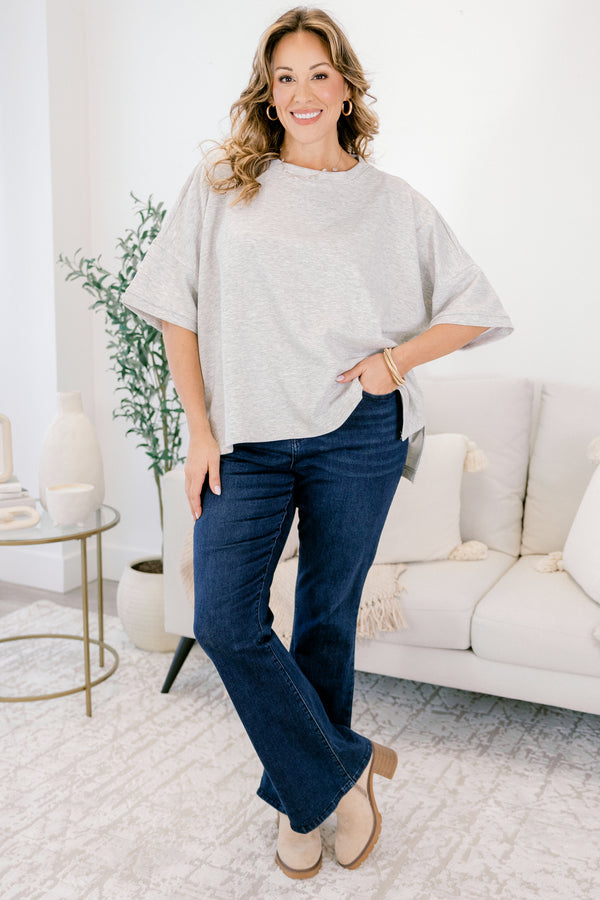 Comfortable Charm Top, Heather Grey