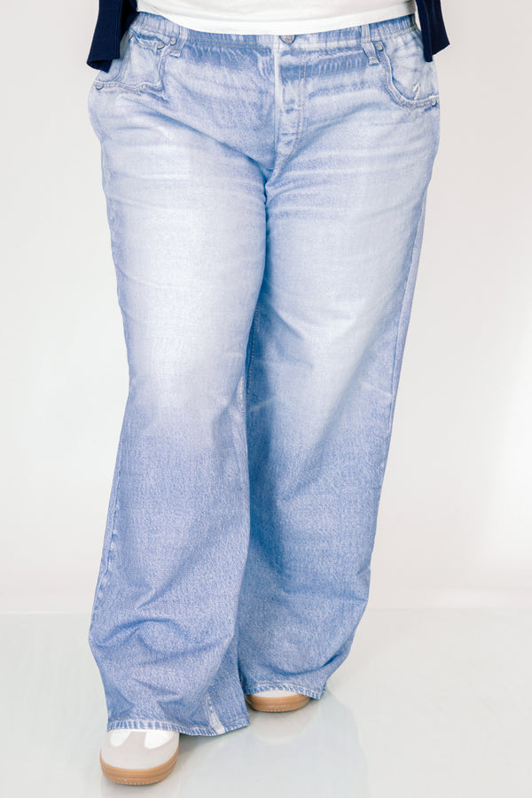 Comfortable And Chic Pants, Printed Denim: Light Wash