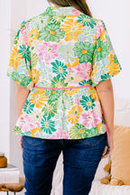 Counting Blossoms Top, Green Floral