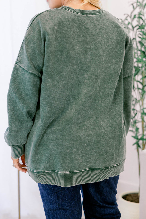 Counting The Days Pullover, Dark Green