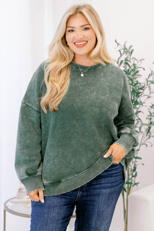 Counting The Days Pullover, Dark Green