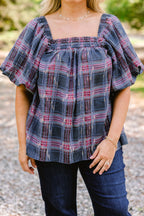 Cozy Love Top, Gray-Pink Plaid