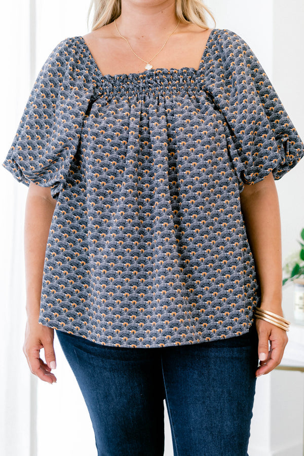 Cozy Love Top, Navy-Orange