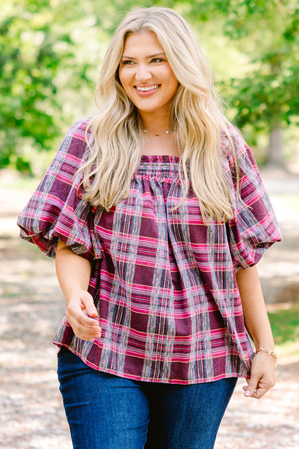 Cozy Love Top, Pink Plaid