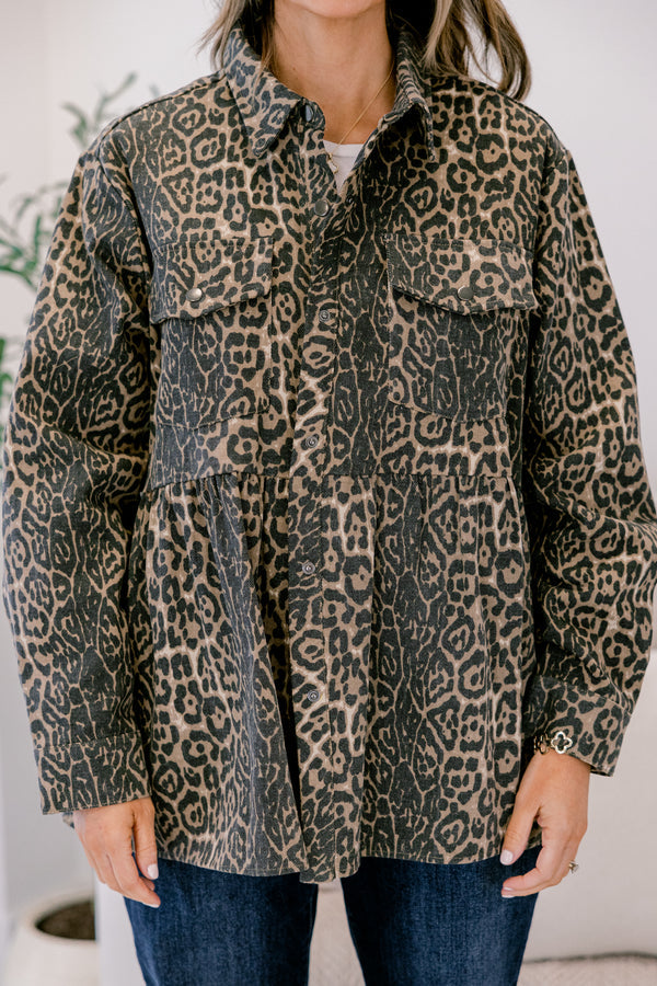 Kuschelige Babydoll-Shacket mit Karomuster, Leopard