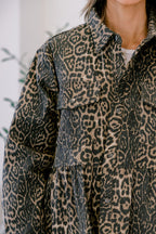 Kuschelige Babydoll-Shacket mit Karomuster, Leopard