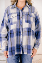 Cozy Plaid Babydoll Shacket, Navy
