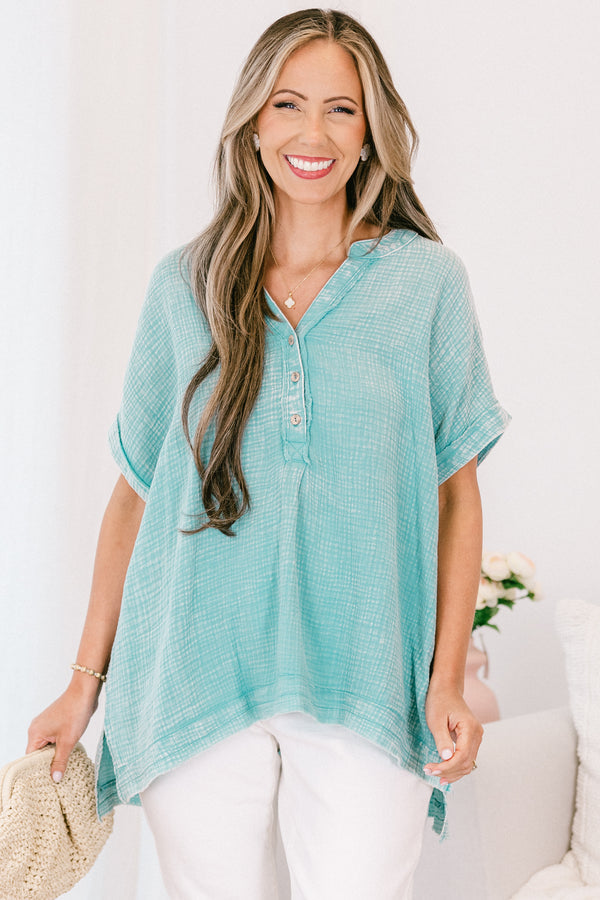 Cute And Carefree Top, Dusty Teal