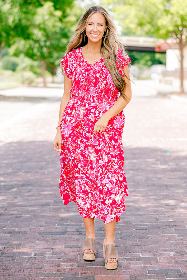 Daring Hearts Midi Dress, Pink