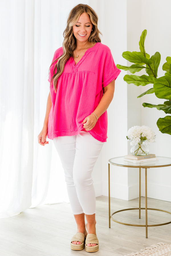 Don't Keep Me Away Top, Hot Pink