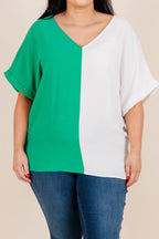 Double Dose of Color Top, Kelly/Off White