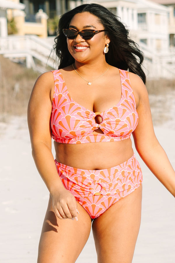 Electric Blossom Swim Top, Pink Geo