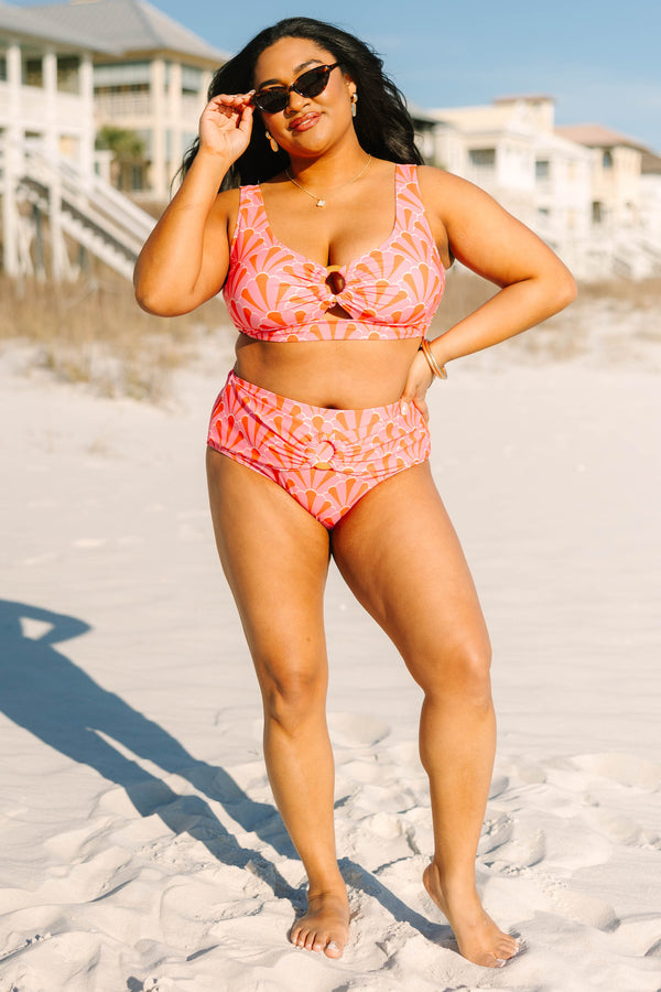 Electric Blossom Swim Bottom, Pink Geo