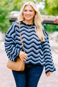 Wavy Comfort Pullover, Marineblau