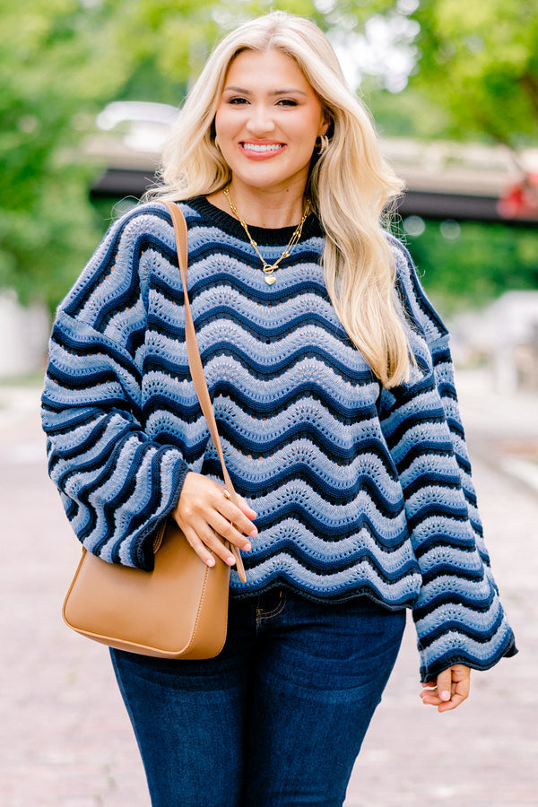 Wavy Comfort Pullover, Marineblau
