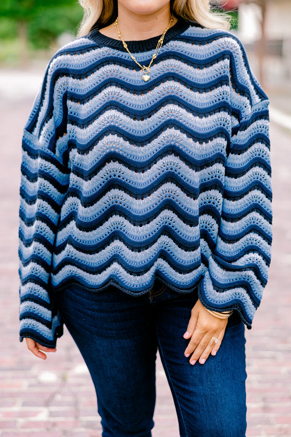Wavy Comfort Pullover, Marineblau