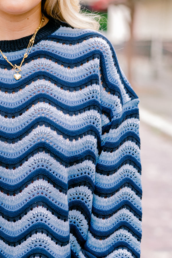 Wavy Comfort Pullover, Marineblau